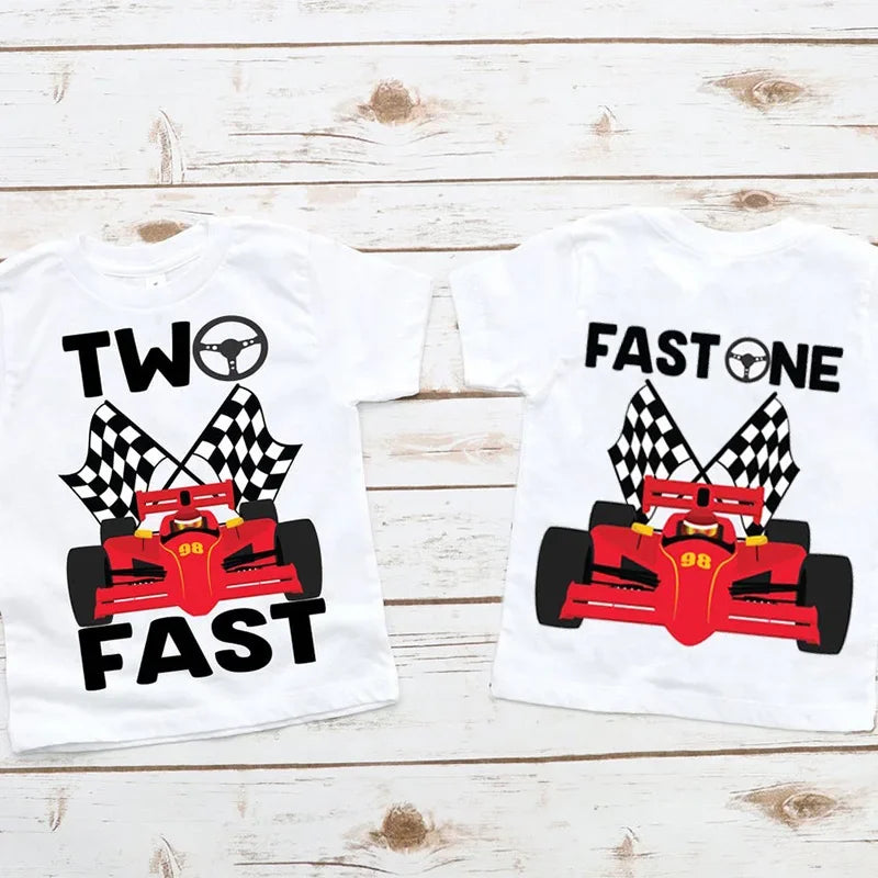 Two fast one race car shirt Racing racecar themed boy 1st 2nd first second birthday party decoration gift present Photo props