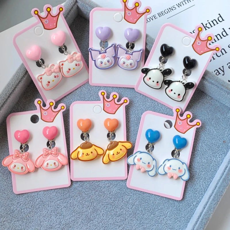 Sanrio Ear Clip Cartoon Kuromi Hello Kitty No Piercing Pendant Ear Clips Resin Children Fake Earrings Girl Party Jewelry Gift
