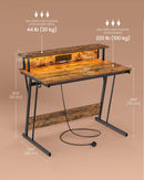 Gaming Desk with LED Lights and Built-In Power Outlets, Computer Desk with Monitor Shelf, 60 x 100 x 76 cm