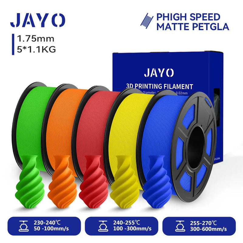 JAYO PETG 3D Filament 1.75MM High Speed PETG 3D Printer Filament 4Rolls High Flow Speedy Matte Effect 3D Printing Mateials