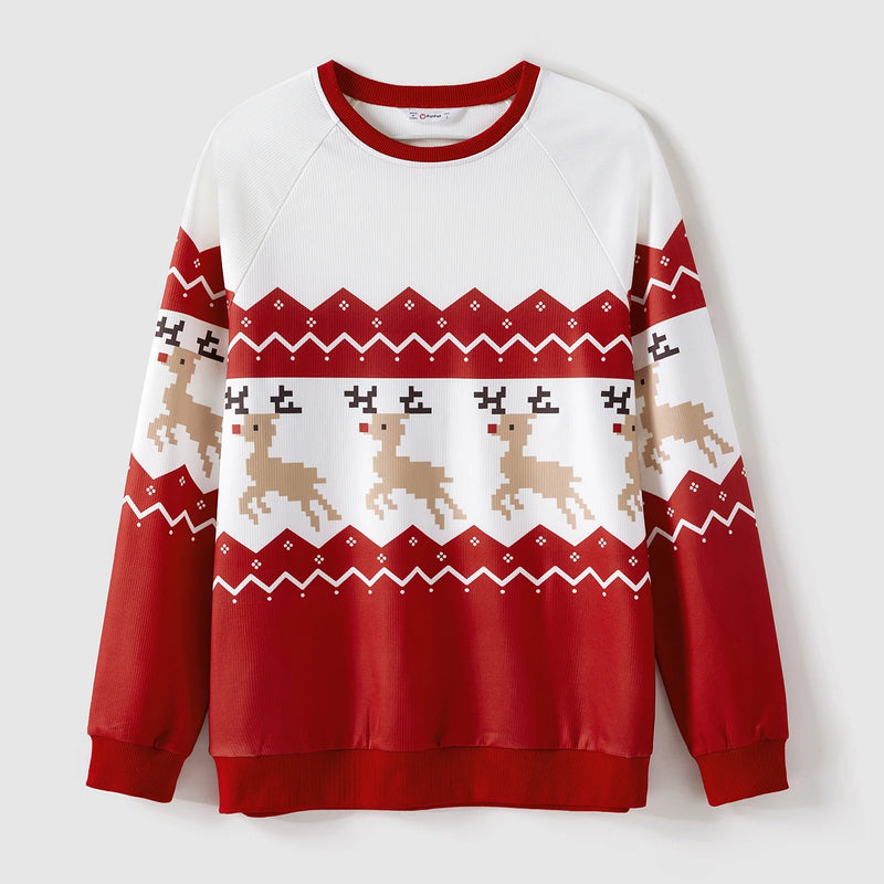 PatPat Christmas Family Matching Allover Reindeer Print Raglan-sleeve Sweatshirts