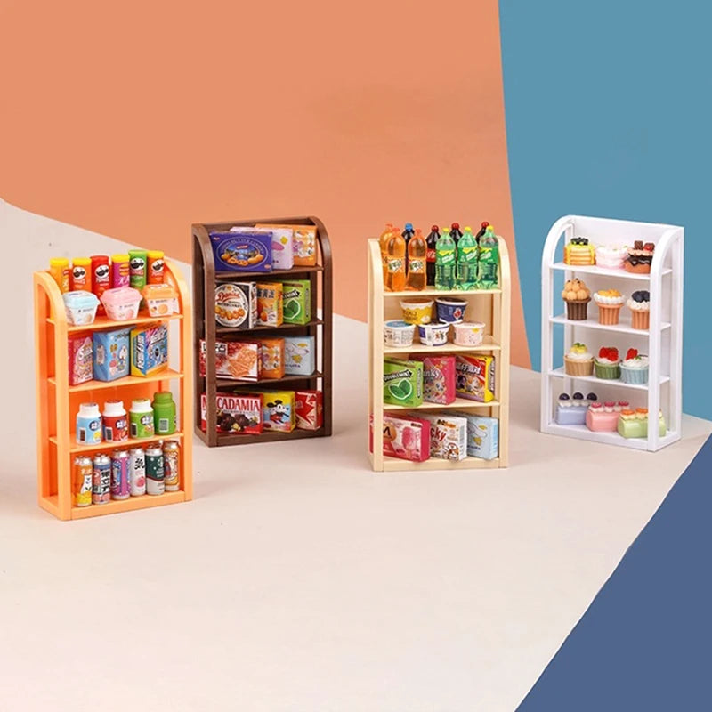 1:12 Scale Dollhouse Miniature Supermarket Shelves for Food Drink Display Furniture Toys Simulation Furniture Model Decor Toy