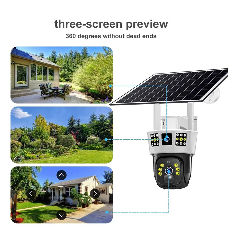 Saikiot 3 Screens Dual Lens V380 Pro 12MP 6K PTZ 4G SIM Card Solar Powered CCTV Security Camera Waterproof Solar PTZ Camera WIFI