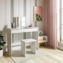 WOLTU 1SET White Dressing Table with Makeup Mirror Stool Foldable Vanity High Gloss Table Top Cosmetic Dresser Set for Bedroom