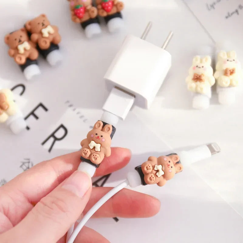 2PCS Breathable Data Line Protective Sleeve Durable Wear-resistant Cable Protector Cover Kawaii Bear Rabbit Charger Cord Winder