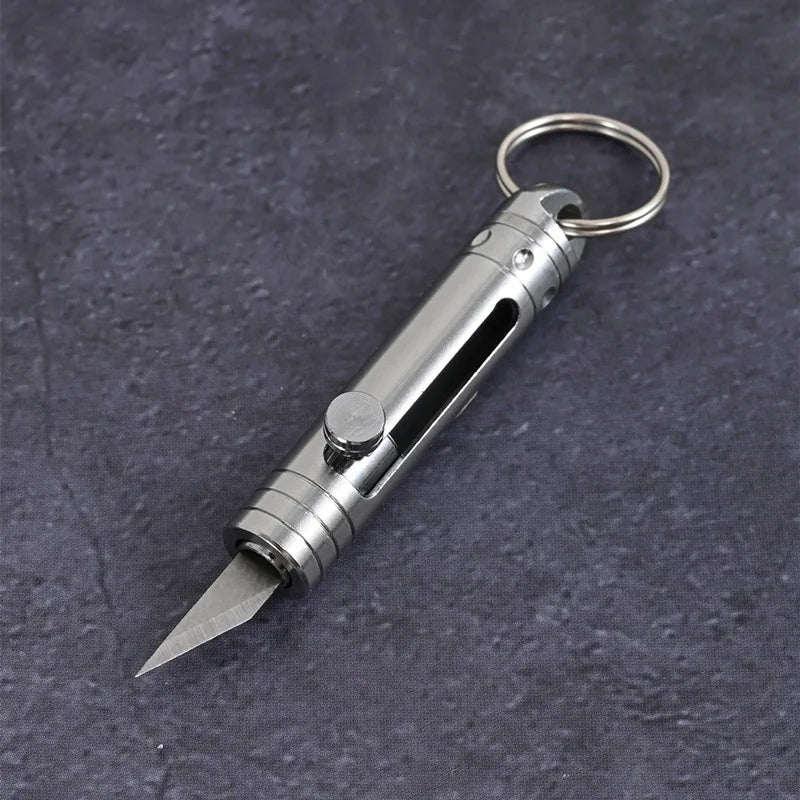 Mini Brass Retractable Knife Gift Pocket Knife Dismantling Express Tool Push-pull Automatic Key Chain Pendant Paper Cutter