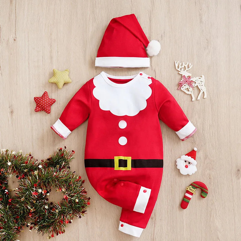 Christmas Santa Claus Newborn Baby Girl White Jumpsuit Costume Romper Boy Long Sleeve 100% Cotton Clothes Spring and Autumn Cute