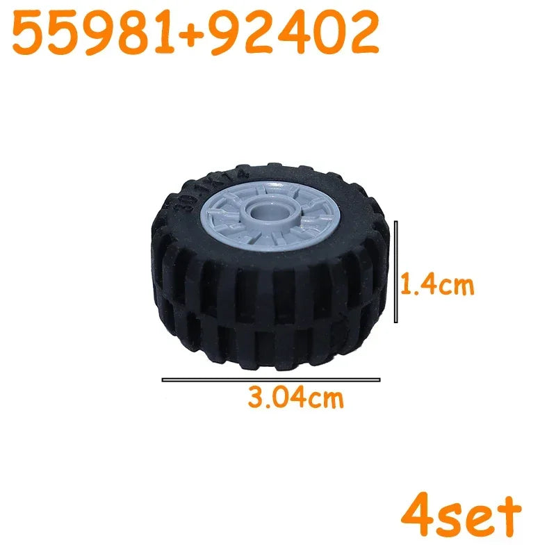 Car Truck Wheels Hub Bricks MOC Technical Tire Wheel Cross Hole Set Motorcycle Tyre & Rim Construction Building Blocks
