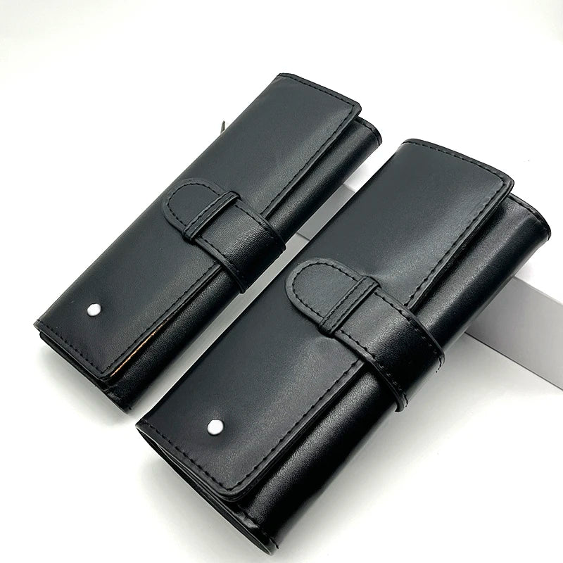 Luxury Black Leather MB Pen Bag Portable Single & Double Pens Holder High Quality Stationery Supplies Pencil Case As Gift