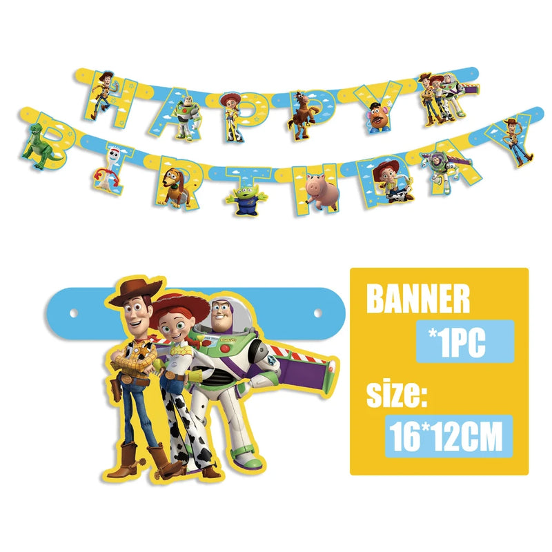 Toy Story Birthday Party Supplies  Cowboy Buzz Lightyear Balloons Snap Bracelet Paper Plate Cup Banner Birthday Gift Surprise