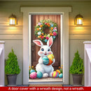 Easter Door Cover Decoration Plush Rabbit Wreath Easter Egg Coloured Ribbon Background Indoor Outdoor Porch Banner Party Supply