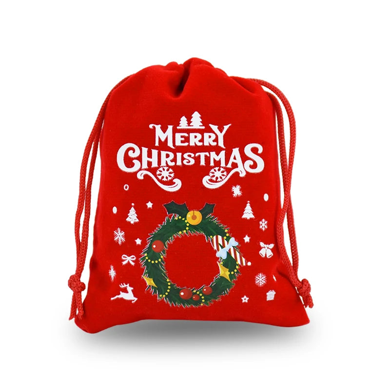 5pcs Red Christmas Velvet Bags Advent Calendar Drawstring Pouch Candy Snack Gift Bag Xmas Jewelry Packing Storage Bags New Year