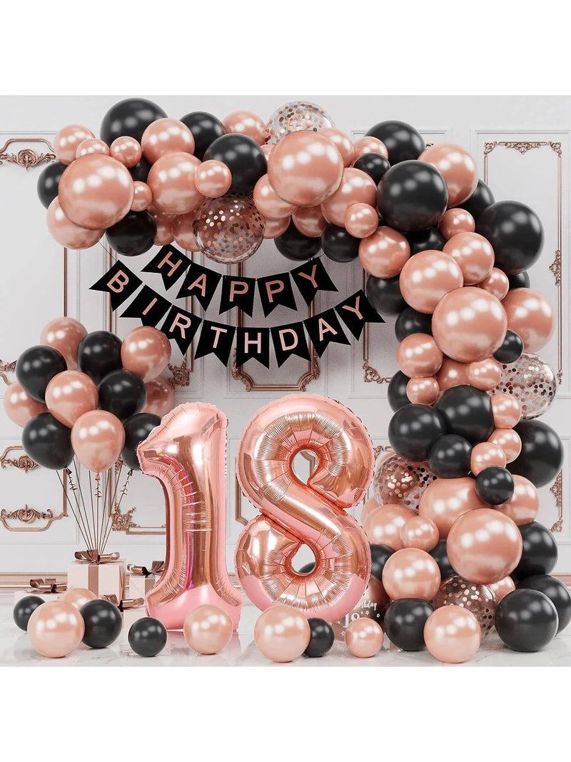 99pcs Rose Gold 18th Birthday Happy Balloon Set suitable for birthday parties and adult decorations