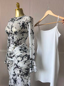 CM.YAYA 2025 Fall Women Long Sleeve Stacked Mesh See Though with Lining Bodycon Long Dress Evening Birthday Sexy Party Dresses