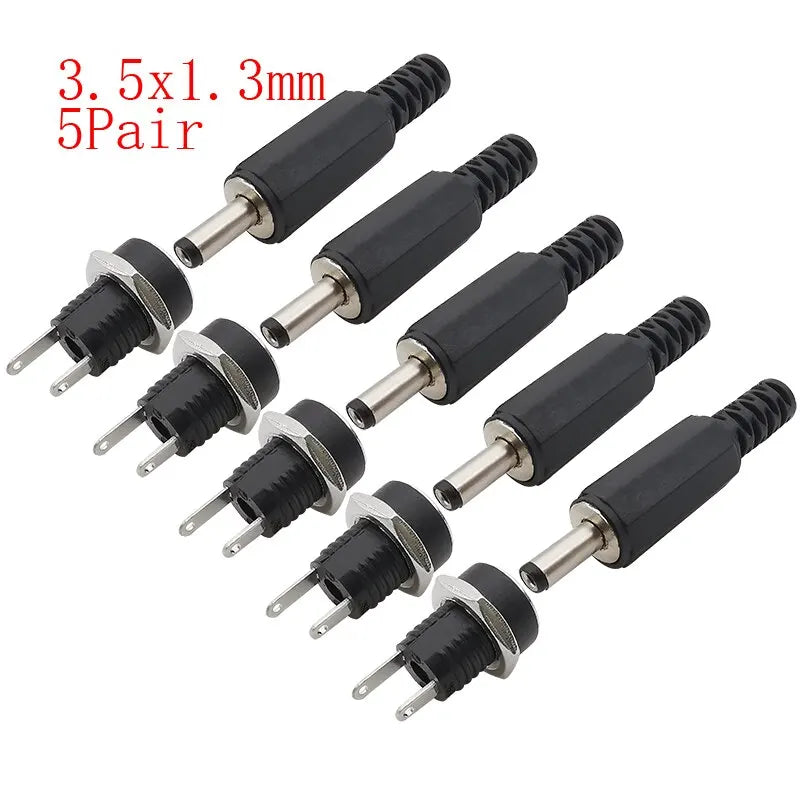 10Pcs DC Connectors 5.5x2.1mm 3.5x1.3mm DC Power Plug Male Female Jack Socket Nut Panel Mount DC Power Adapter Connector 5.5*2.1