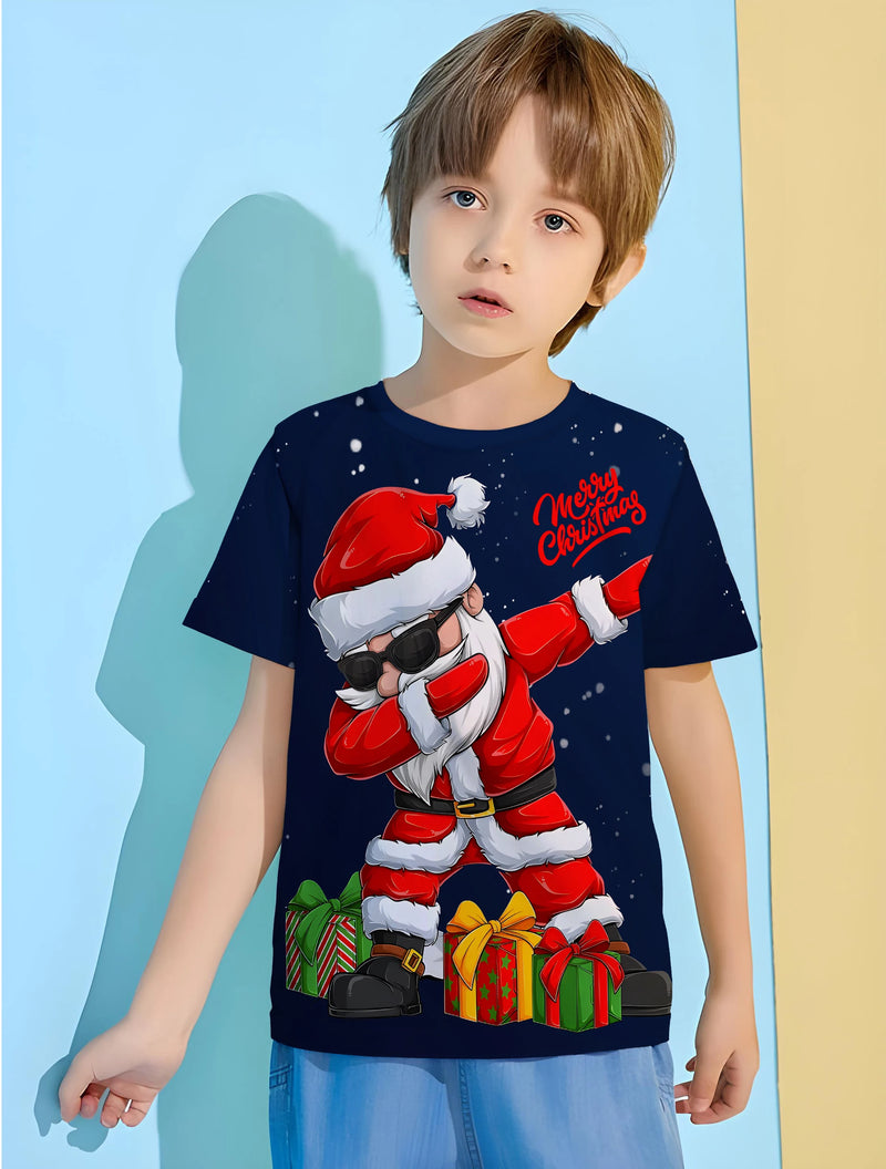 Christmas Santa Claus Children's Clothing Boys T Shirts Top Clothes for Children 2024 Kids Clothes Boy Child Tee Shirt Tops Baby