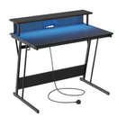 Gaming Desk with LED Lights and Built-In Power Outlets, Computer Desk with Monitor Shelf, 60 x 100 x 76 cm