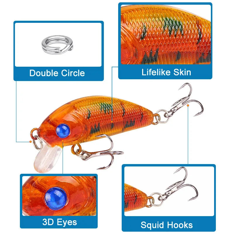 1Pc Minnow Crank Fishing Lure Floating Hard Bait 5cm 4.2g ABS Artificial Bait Wobbler Crankbait Carp Perch Pesca Fishing Tackle