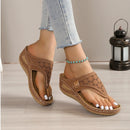 Large Size Casual Sandals Women Summer New Thick Sole Clip-toe Hollowed Ladies Slides Flip Flops Wedge Heel Solid Color Slippers