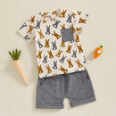 Toddler Boy Easter Outfit Bunny Print Short Sleeve T-shirt and Solid Shorts with Pockets 2 Piece Set for Baby Boys