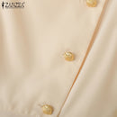 2025 ZANZEA Elegant Puff Sleeve Work Blouses Women Summer Shirts Square Neck Stylish Solid Buttons Tunic Tops Waisted OL Blusas