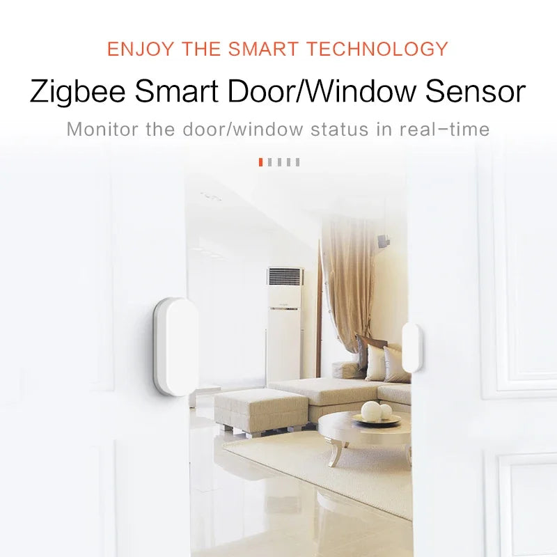 Tuya Smart Zigbee Door & Window Magnetic Sensor For Monitoring Open/Close Status, Ldeal For Home Security Detection.