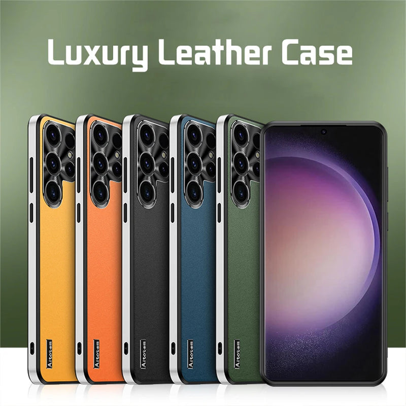 For Samsung S24 S21 S22 S3 Ultra Frosted Plain Leather Phone Case With Lens Protect Frame TPU Border Shockproof S24 ULTRA Cover