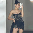 The Lace Hour | Strapless Lace-Panel Sheath Mini Dress
