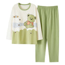 Big Size M-5XL Spring Knitted Cotton Pijamas Two Piece Set Long Sleeved Women Pyjamas Ladies Sleepwear Cute Cartoon Pijamas