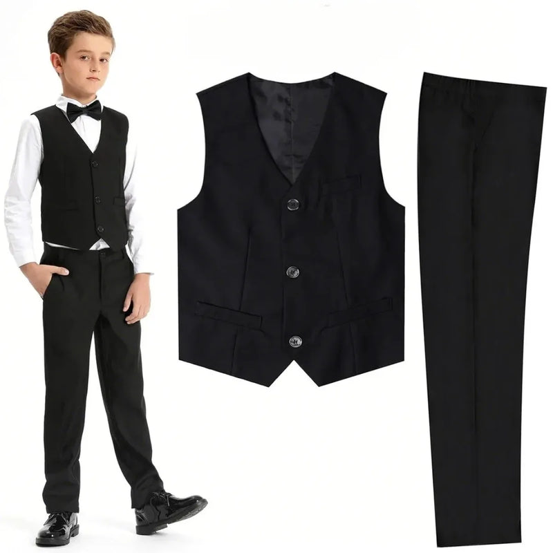 Kids Clothes Boys Suit Wedding Flower Formal Easter Child Party Ceremony Birthday Costume Photography with Vest Pants 5PCS