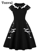 The Vespertine | Bat-Embroidered Vintage A-Line Party Dress
