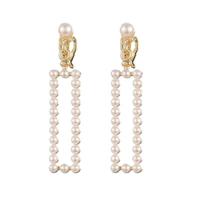 GRACE JUN New Vintage Gold Color Pearl Rhinestone Clip on Earrings Non Pierced Earrings for Women Cute Ear Clip Jewelry Gift