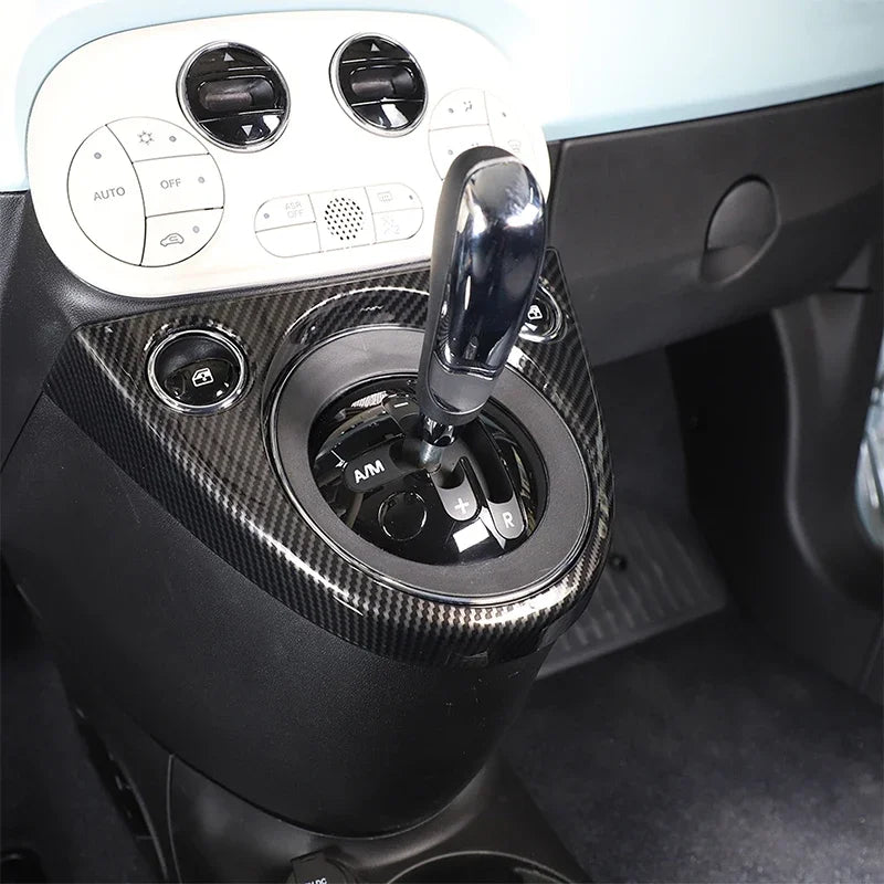 For Fiat 500 2011-2023 ABS Carbon Fiber Car Central Control Gear Shift Panel Display Frame Decorative Stickers Car Accessories