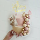 1Set Bunny Cream Gold Balls Cake Toppers Butterfly Rabbit Birthday Cake Decorations Bear Birthday Baby Shower Cupcake Topper