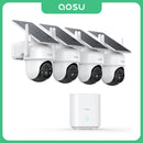 AOSU 3MP 4 Cams Kit Solar Camera System Wireless 360° View 5000mAh Battery Security Camera Wifi Camera Set System Support Alex