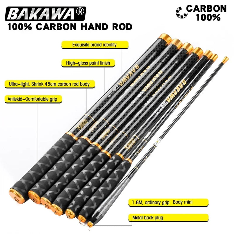 BAKAWA Telescopic Fishing Rod Carbon Fiber Fiber Ultralight 2.7M 3.6M 4.5M 5.4M 6.3M 7.2M Stream Feeder Pole Freshwater Tackle