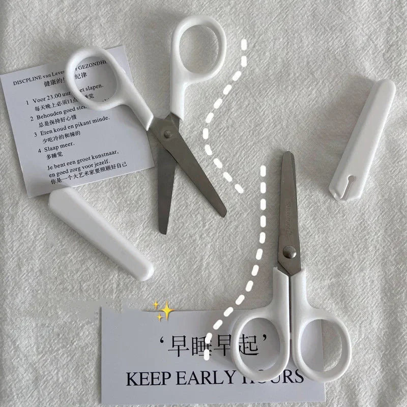 Simplicity Scissors Mini Creative Korean White Solid Color Stainless Steel Stationery Scissors Small Lovely Student Scissors