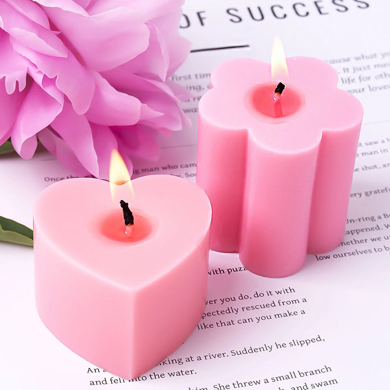 Love Flower Shape Silicone Mold DIY Handmade Multiple Height Scented Candle Setting Epoxy Mould 3D Gypsum Drop Glue Home Deco