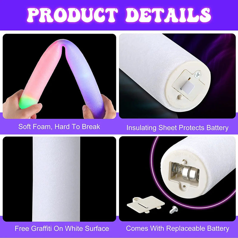 100pcs LED Foam Glow Sticks Flashing Glow Baton Cheer Tube Glow In The Dark Wedding Party Supplies 3 Modes Flashing Stick Toys