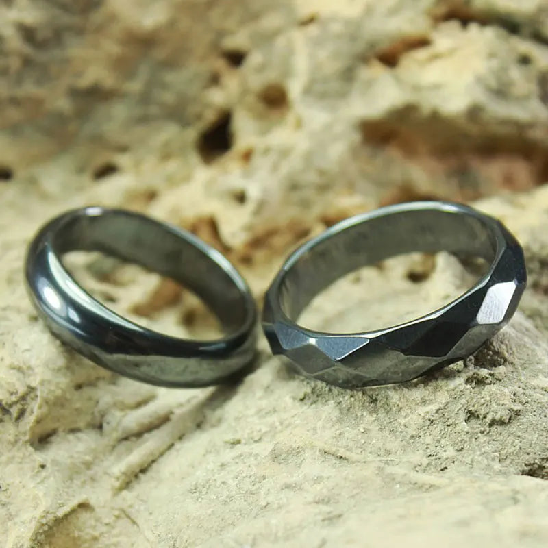 1PC Hematite Stone Rings for Women Men Natural Fashion Flat Plain Ring Couple Jewelry Gift Wedding Christmas Lovers Rings