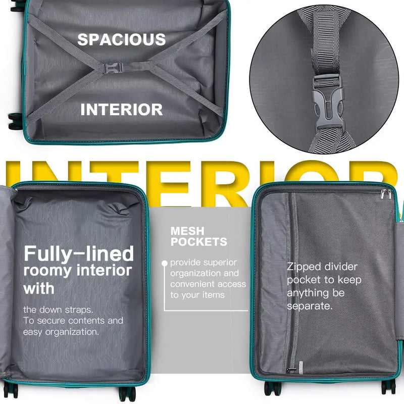 Kono Large Suitcase Hard Shell Travel Trolley 4 Spinner Wheels Lightweight Polypropylene Check in Luggage with TSA Lock