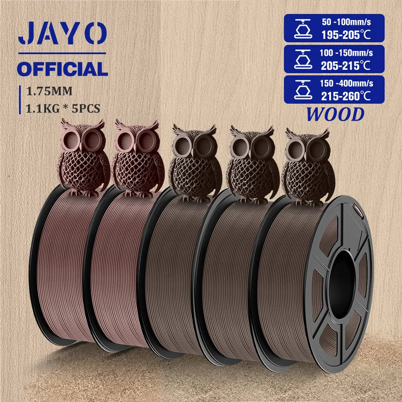 JAYO Wood PLA Filament 1.75mm 5Rolls Real Wood Fiber 3D Filament For FDM 3D Printers 15% Wood Fibers 3D printing Materials