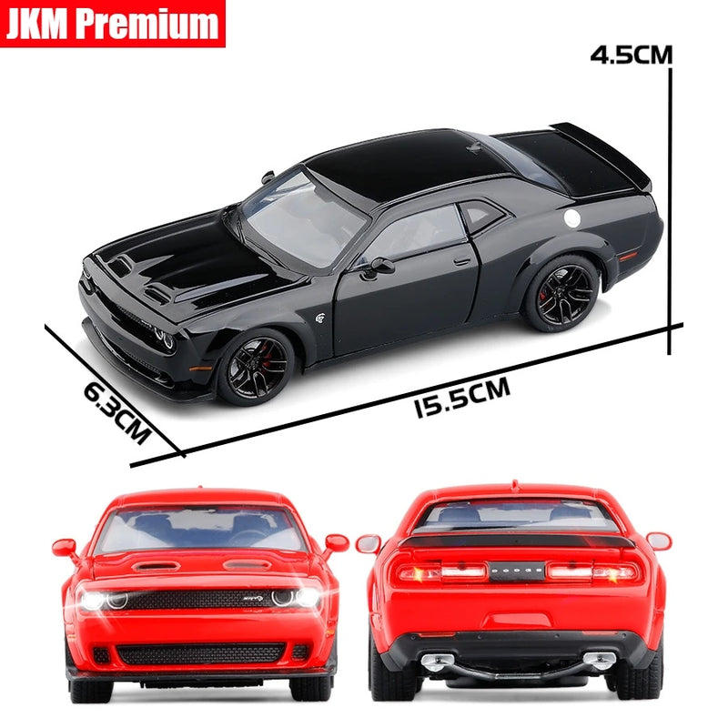 1/32 Dodge Challenger SRT Toy Car Model JKM Diecast Miniature 1:32 Doors Openable Sound & Light Vehicle Collection Gift For Kid