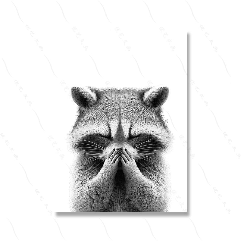 Adorable Raccoon Bathroom Roll Paper Prints Wall Art Canvas Painting Funny Toilet Poster Animal Cute Pictures Home Decoration