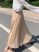 Womens Fashion Pleated Midi Long Skirt Female Korean Japanese Casual High Waist Skirts Jupe Faldas 10 Colors 2021 Spring SK295
