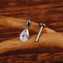 Right Grand ASTM F136 Titanium 16G Floating Pear Waterdrop CZ Dangle Charm Stud Earring Threaded Tragus Cartilage Helix Piercing