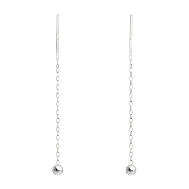 Stainless Steel Dangle Earring Geometric Ball Long Tassel Chain Drop Earrings For Women Minimalism Ear Line Kpop Jewelry