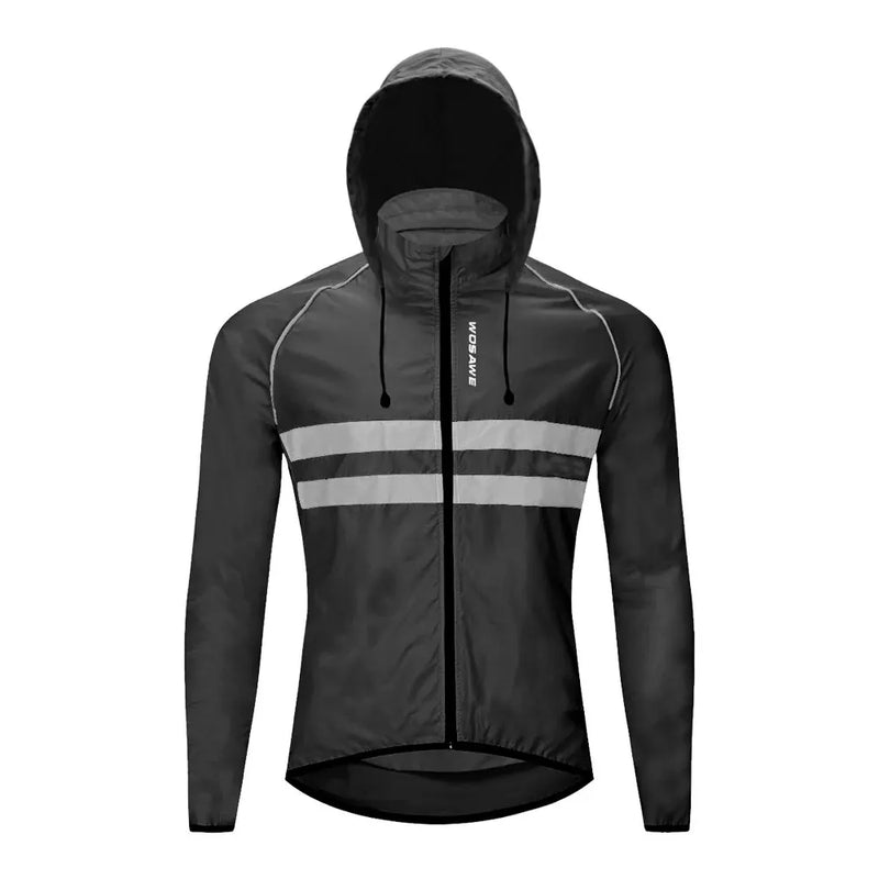 WOSAWE 100% Polyester Packable Cycling Jacket Hooded Windproof Running Wind Coat Lightweight Biking Windbreaker Reflective Strip