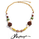 Yhpup 2026 New Arrivals Wood Bead Chain Handmade Necklace Waterproof Stainless Steel Fashion Statement Jewelry Gift