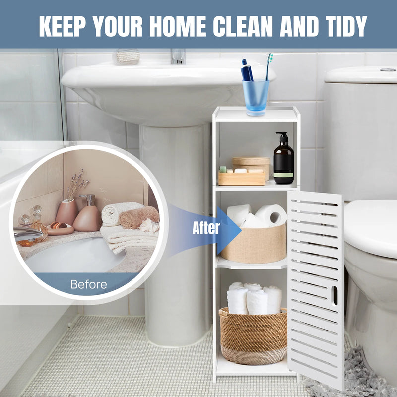 DayPlus Bathroom Floor Cabinet, 3 Tier Home Storage Cabinet with Doors & Shelves, Free Standing Tall Slim Side Organizer Cabinet